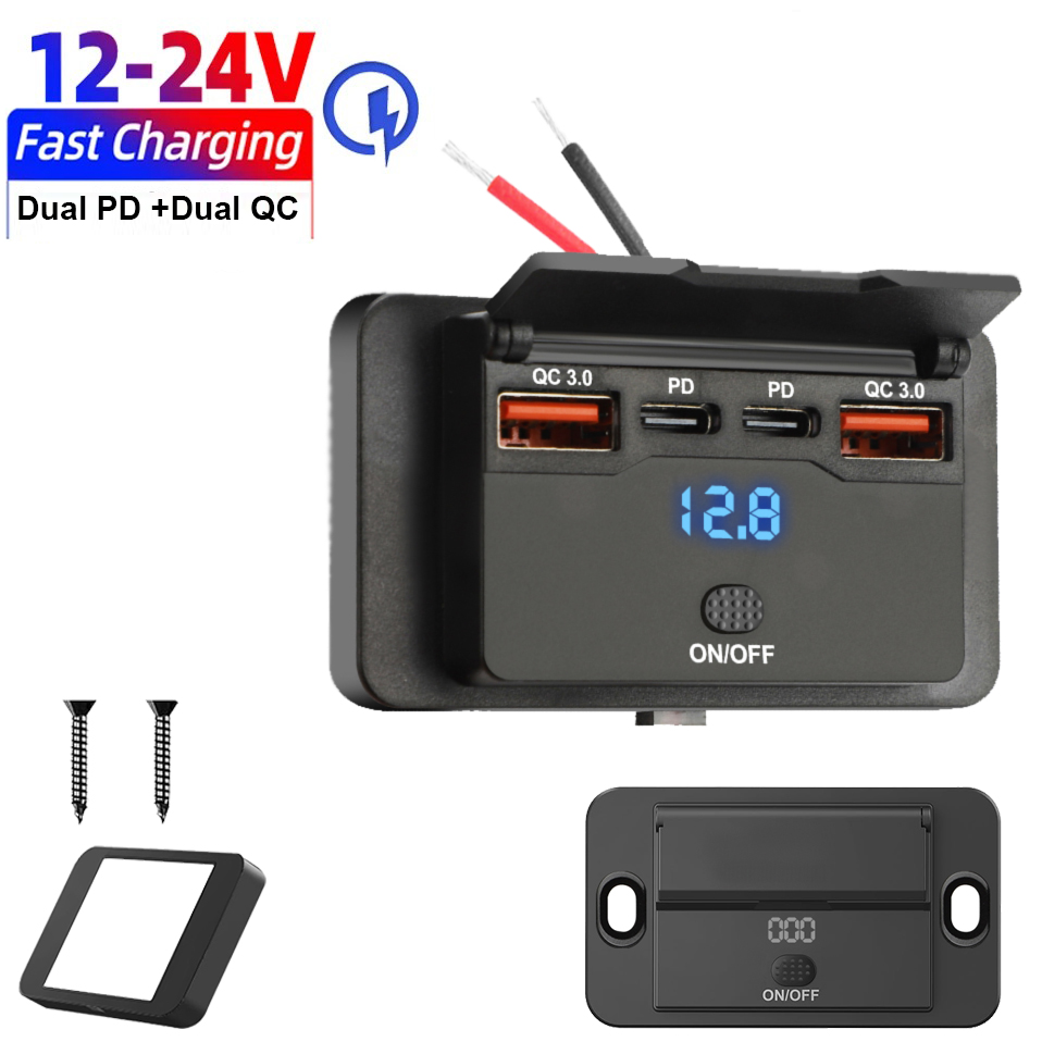 Car Accessories Thailand - 4-Port 12/24V USB-C Wandsteckdose mit Schalter,